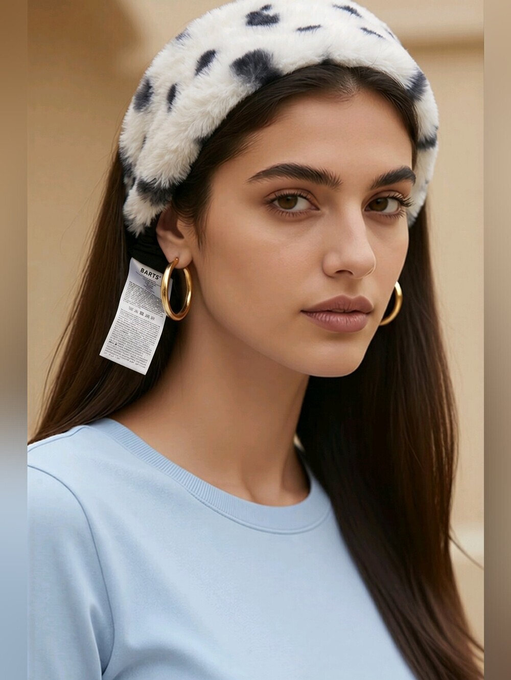 NWT BARTS Amsterdam  Calla Spotted Black and Cream Faux Fur Headband